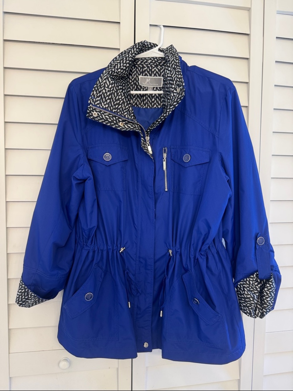 J. M. Collection Royal Blue Utility Jacket with Printed Trim